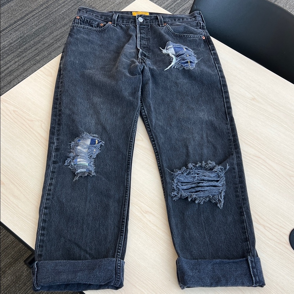 Levi 501 What Goes Around Comes Around custom vintage black jeans blue patchwork